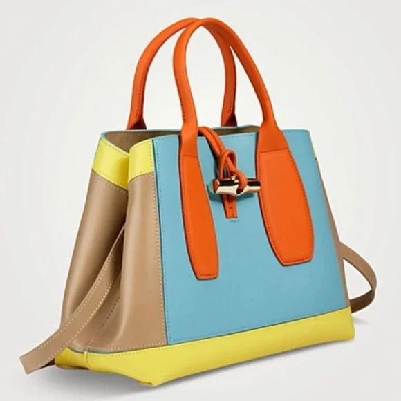 RARE Longchamp Medium Roseau Sunset Leather Top Handle Bag - Picture 5 of 7